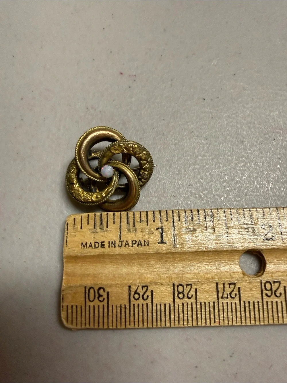 Antique Gold-Tone Loveknot Brooch with Opal Accent